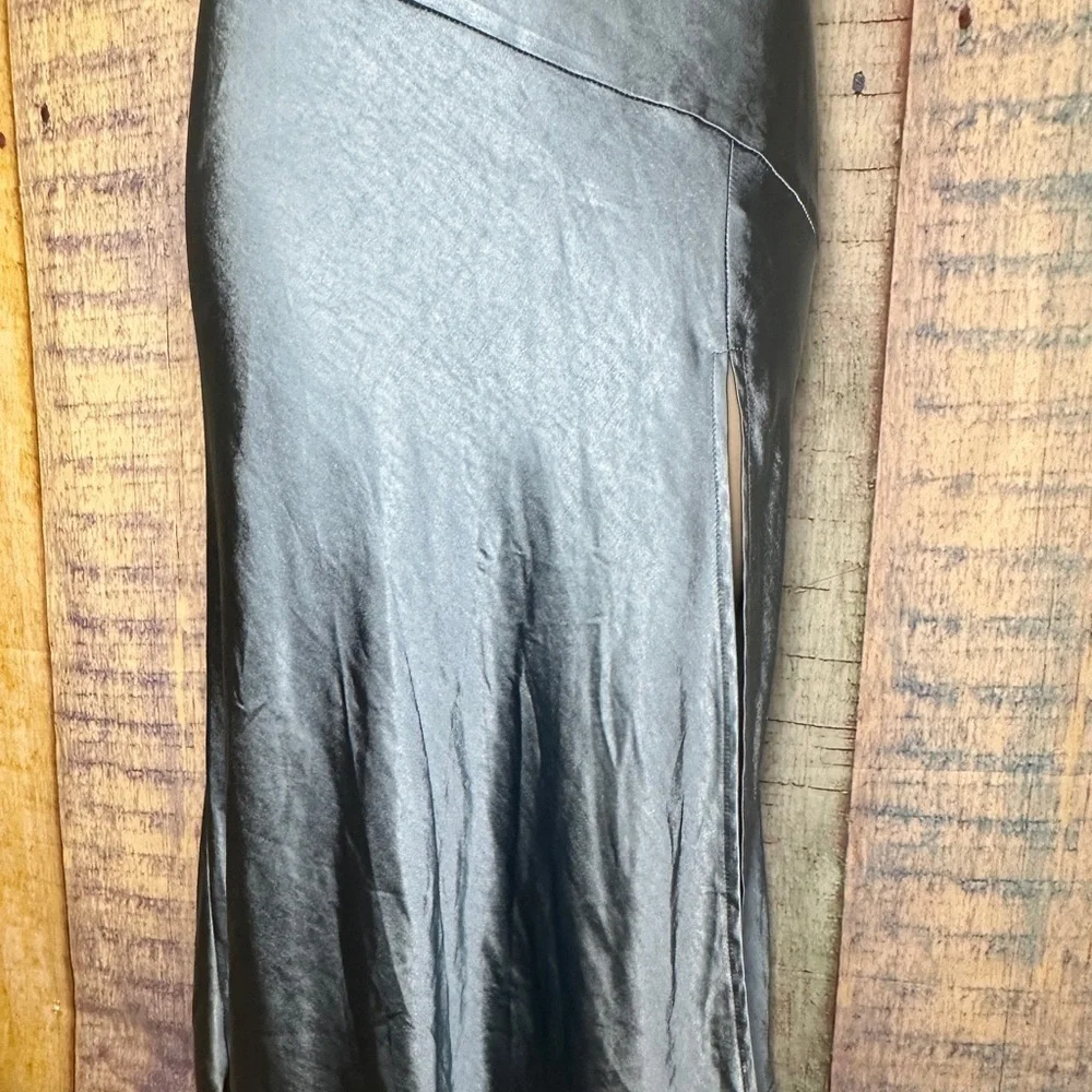 Satin One & Only Blue Women Tupe Top Sweetheart Slit Dress Size M Strapless Gown - Picture 10 of 11